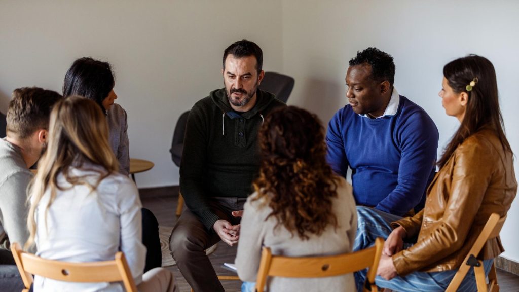 Group therapy session as part of residential drug treatment