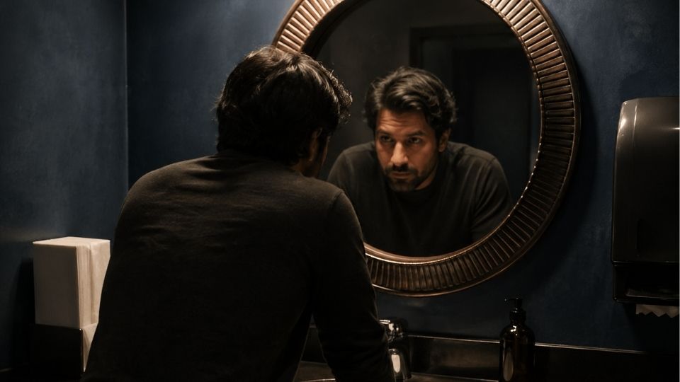 Does Weed Make You Lose Weight Cannabis, Metabolism, and the Truth hero image of man looking at their weight loss in a mirror.