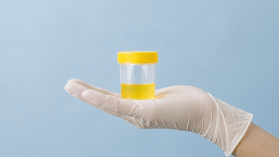 How Long Does Cocaine Stay in Your System Urine, Blood, Hair & Saliva Timelines hero image of someone holding a urine sample.