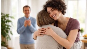 How Much Does Luxury Rehab Cost Per Month in the US A woman embraces during a rehab session after getting what they paid for.