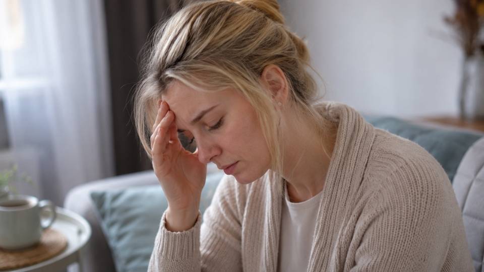 Adderall Withdrawal hero image of a woman experiencing a withdrawal headache.