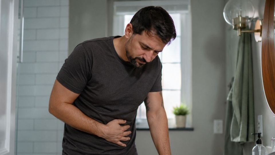 Does Alcohol Cause Kidney Stones hero image of a man with kidney pain.