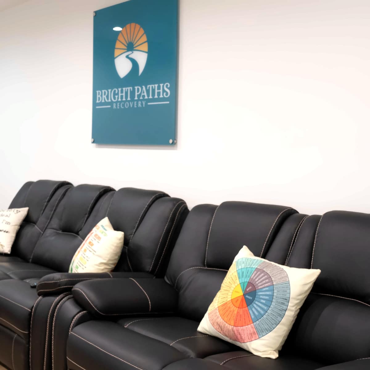 Bright Paths Recovery Lobby couches and sign