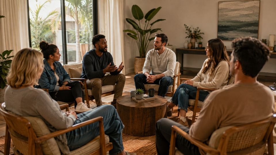 Group therapy session at a residential drug rehab in the San Fernando Valley