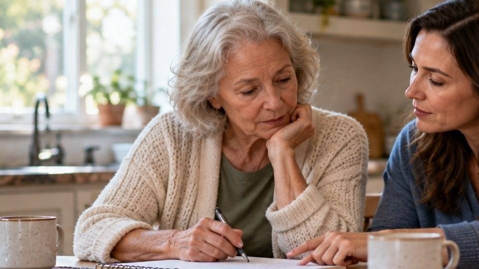 Mother and adult daughter talking calmly at home about a heroin smell she noticed and what to do next.